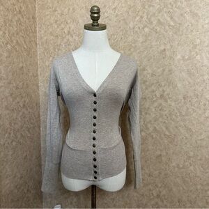 Light Brown Tank Snap Button Cardigan Sweater